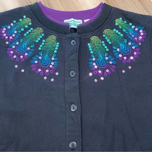 Vintage Shenanigans Women’s Medium M Black Cardigan Sweater Peacock Embroidered